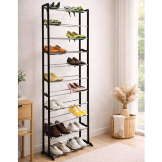 Sapateira Vertical para 30 Pares 10 Prateleiras Estrutura de Metal Plástico Resistente Compacta em Oferta na Shopee