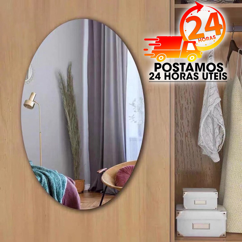 Espelho Parede Adesivo em Acrílico Oval 20x30 Autocolate Para Quarto Sala ou Banheiro