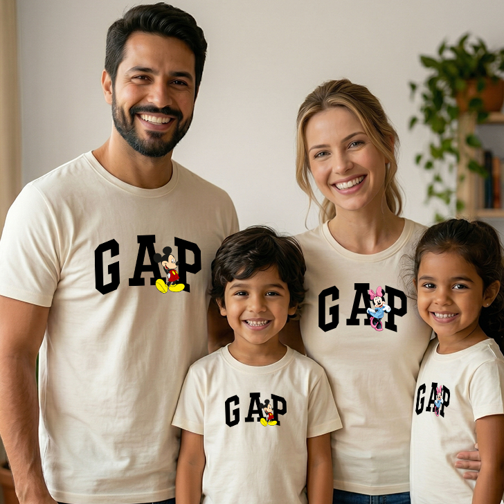 Camiseta Família Mickey Combinando Estilo GAP – Pai, Mãe, Filho e Filha | Look Igual