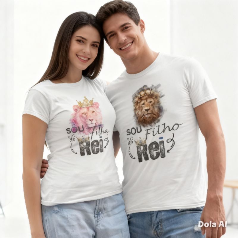 Kit 2 Camiseta Casal Estampa Sou Filha Filho do Rei Presente Namorados 100% Poliéster Premium