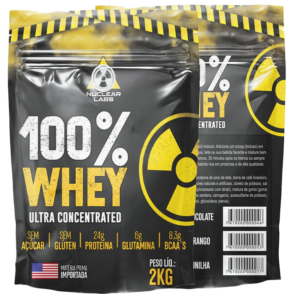 2x Whey 100% ultra concentrado 2kg 24grs Nuclear Labs