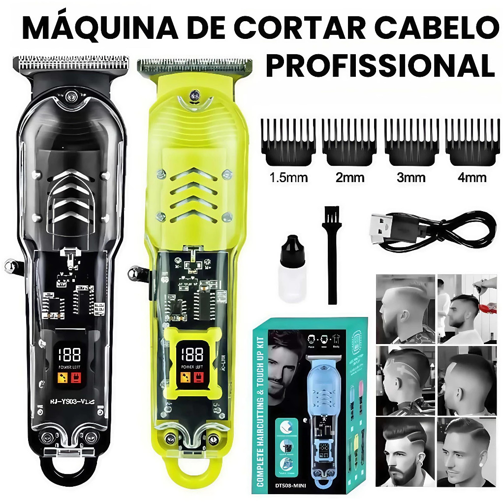 Máquina De Cortar Cabelo Profissional Smart Lcd Barbeador Elétrico Transparente Sem Fio Para Homens hello