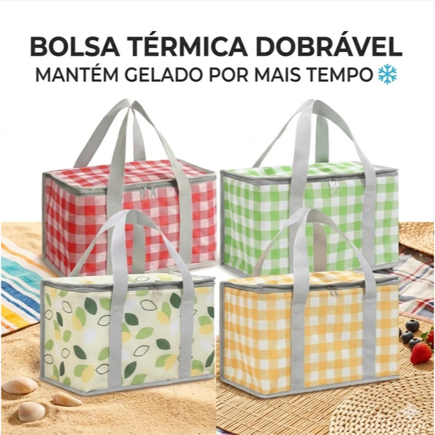 Bolsa Térmica Dobrável Portátil Multiuso Marmita Bebidas Alimentos Isolada Praia Viagem Cooler Sortida