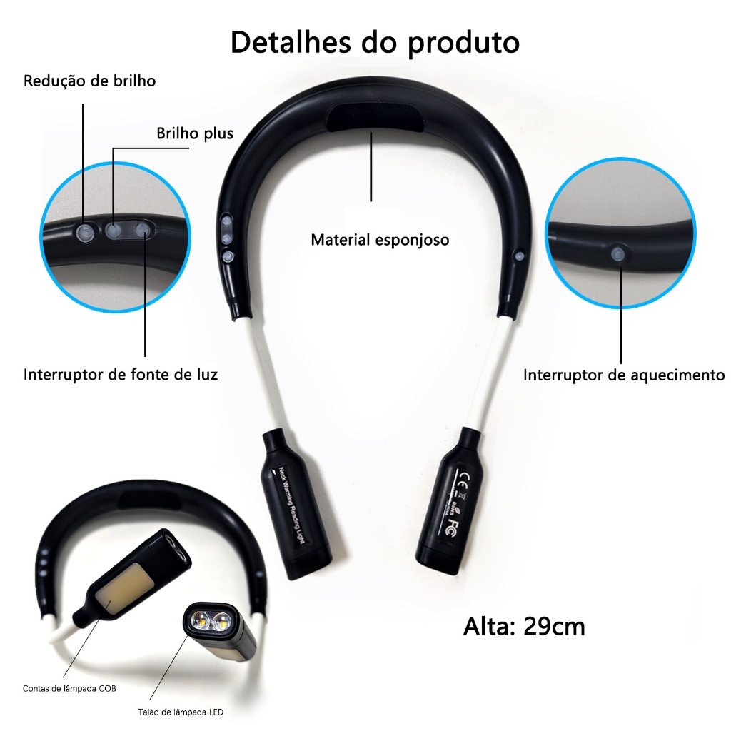 Luz de Leitura LED de Pescoço Uniwity Recarregável 3 Cores 4 Brilhos USB-C