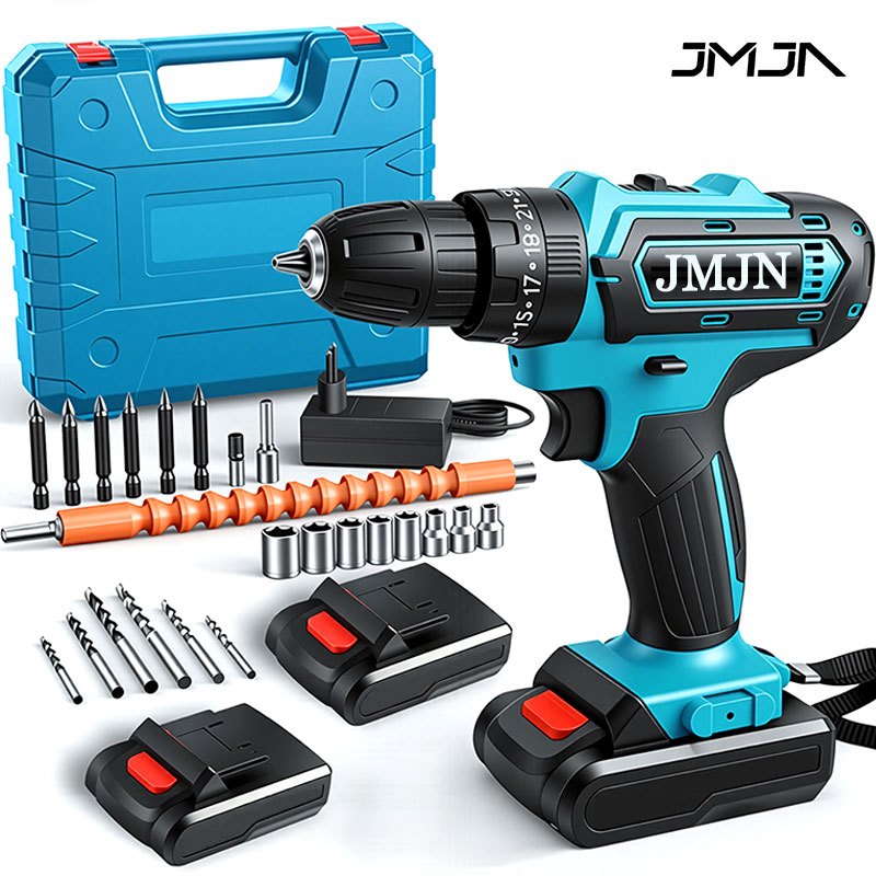 JMJN Parafusadeira/Furadeira be Impacto Kit Maleta COM DUAS BATERIAS Kit de 28pcs