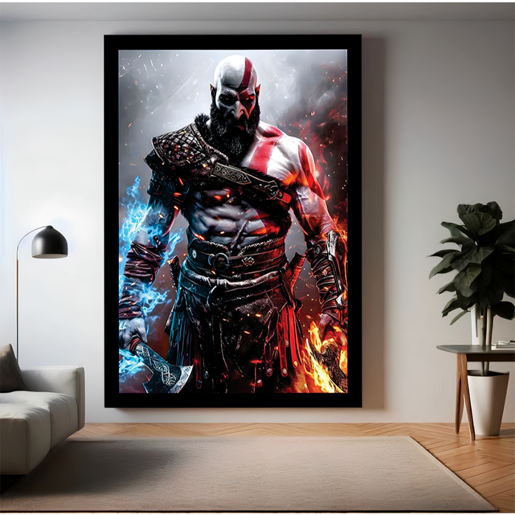 Quadro Decorativo Game God Of War 1, 2, 3 e 2018  Kratos Atreus Deus Da Guerra Para Sala Quarto