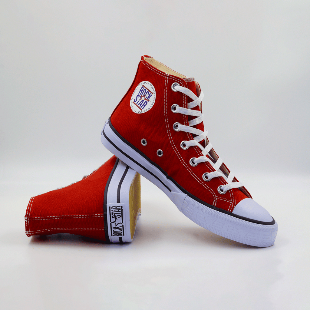 Tênis Feminino E Masculino Vermelho Cano Alto Rock Star Tradicional Tecido Premium Confortável em Oferta na Shopee