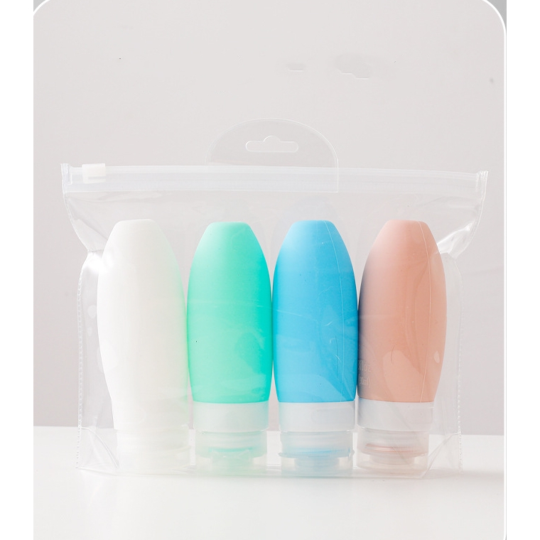 Kit 4 Frasco De Cosmetico 90ml Silicone Para Viagem Portatil Shampoo Creme Loçao Sabonete