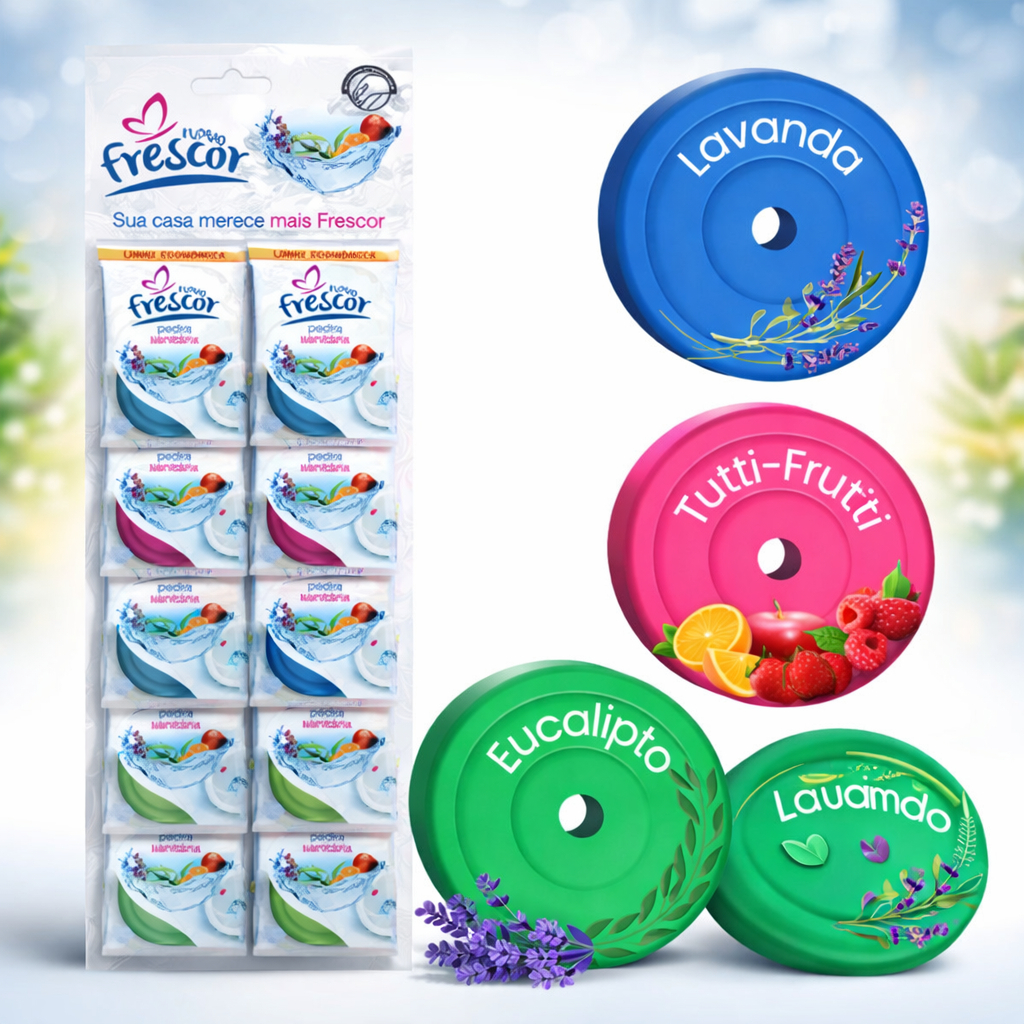 Pedra Sanitária Para Vaso Sanitário Novo Frescor 18gr Cartela com 12 Pedras Fragrâncias Variadas em Oferta na Shopee