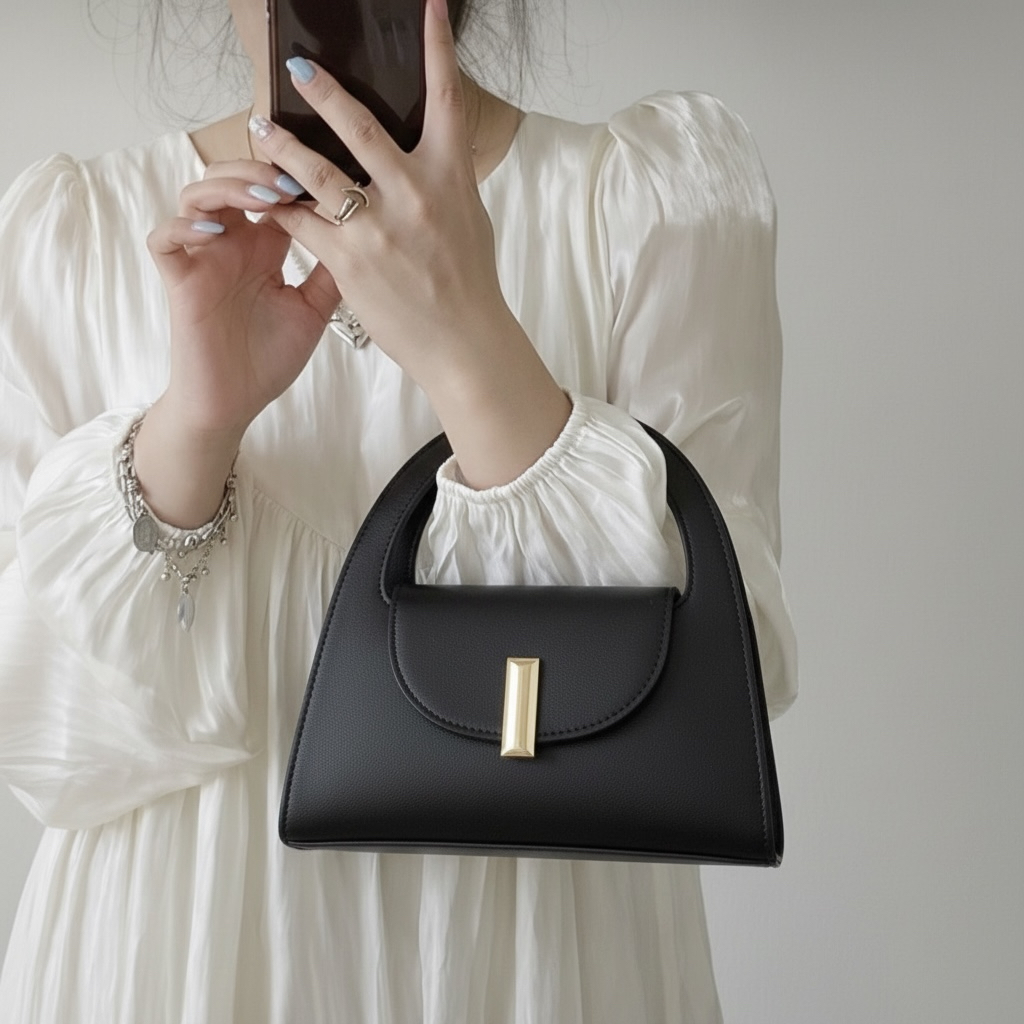 Mini Bolsa Feminina Estruturada Luxo Com Fecho Dourado Alça De Mão E Ombro — imagem 2 de 2