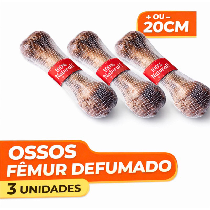 Petisco Osso Pet Femur Defumado Suino - Tamanho 20 Cm +ou-  Para Cachorro Com 3 UNIDADES