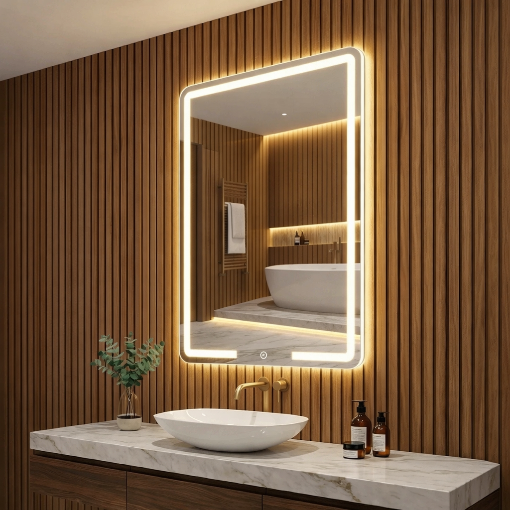 Espelho com LED 60x80 3 Cores Bivolt Retangular Luz Quente Fria Neutra