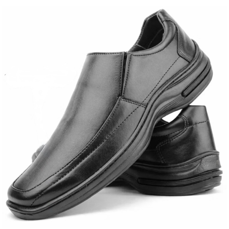 Sapato Social Masculino Slip On Couro Tecnológico Preto Café Confortável Antiderrapante Trabalho e Eventos — imagem 2 de 2