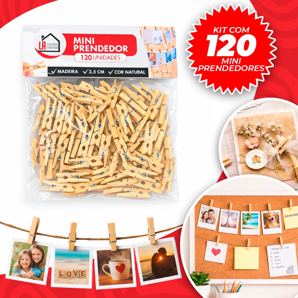 Kit 120/240/360 Mini Pregador Prendedor Madeira Natural 2,5cm Fotos Artesanato Decoração Drinks em Oferta na Shopee