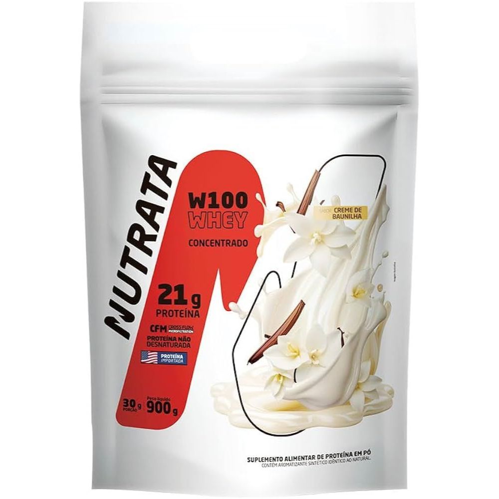 W100 Whey Protein Concentrado Refil Baunilha Nutrata 900g