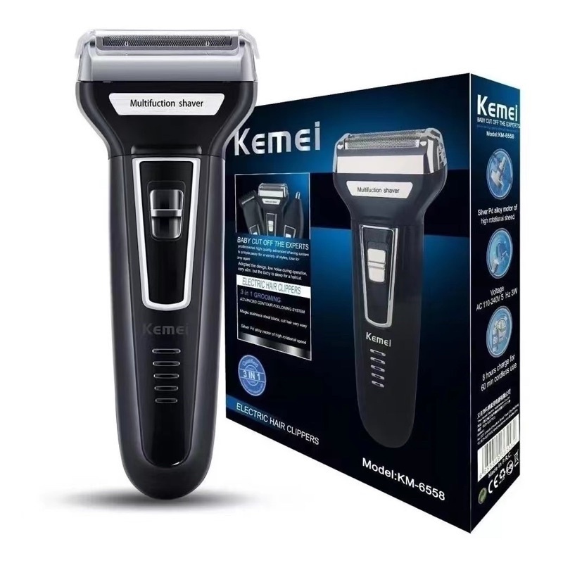 Maquina De Cortar Cabelo e Barba Barbear Shaver Aparador Elétrico 3 Em 1 Kemei 6558