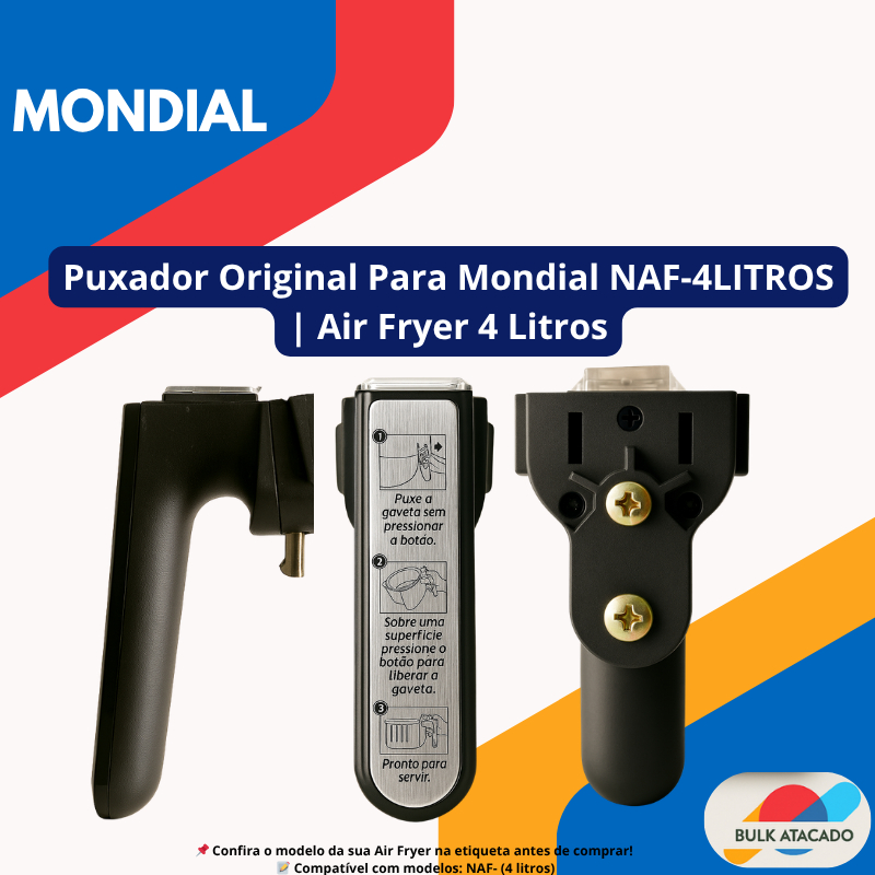 Cabo Reforçado Original para Air Fryer Mondial NAF 4 Litros -  Para cesto quadrado
