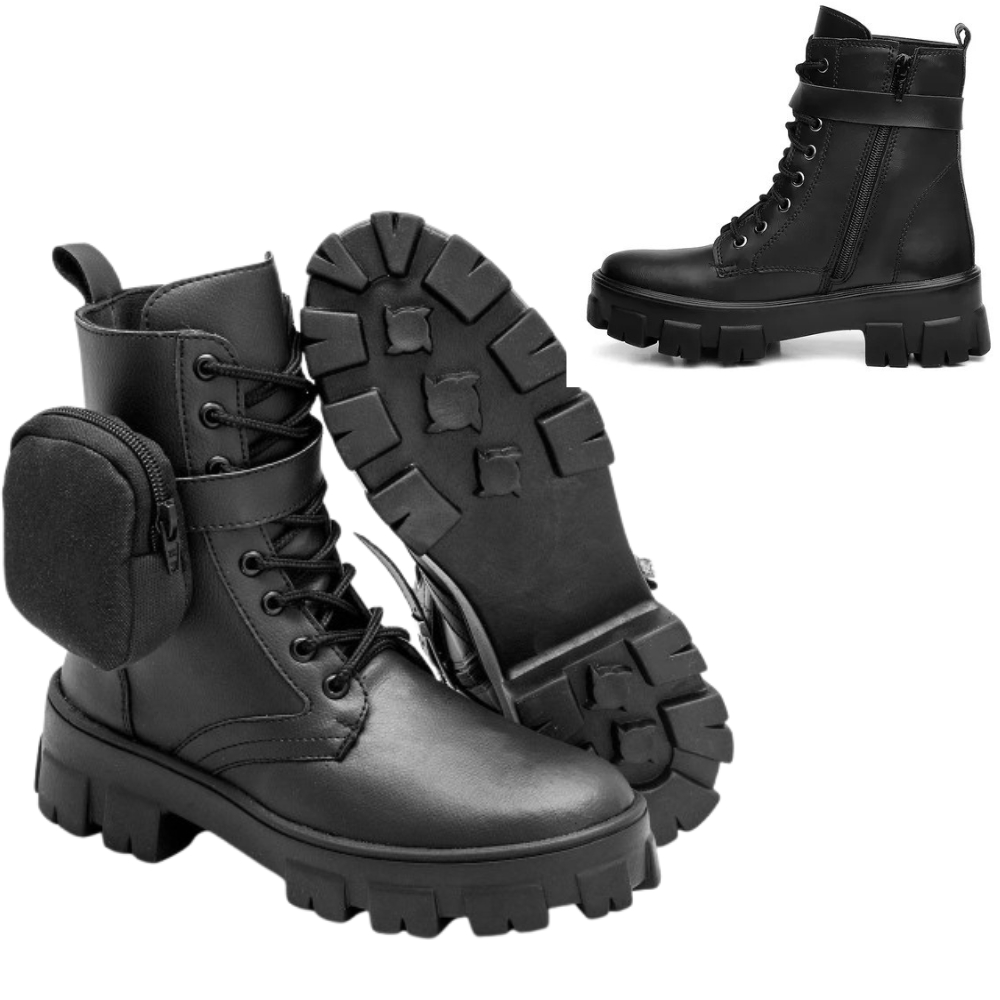 Bota Tratorada Cuturno Preta + Bolsinha black style