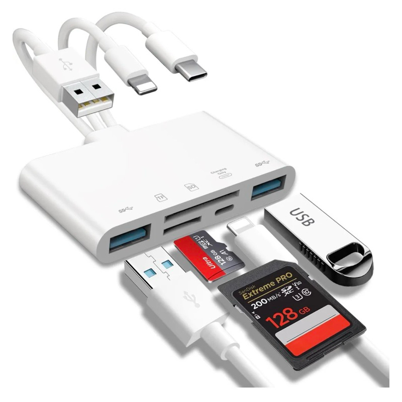 Leitor de cartão com otg usb para usb/iphone/ type c 5 em 1