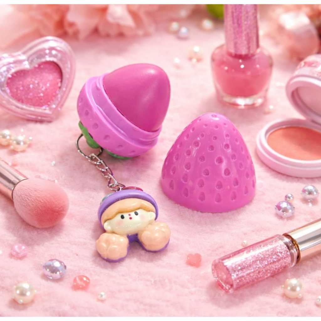 Lip Balm Labial Hidratante Moranguinho com  Chaveiro Fofo Cores Variadas Para Crianças e Adultos.