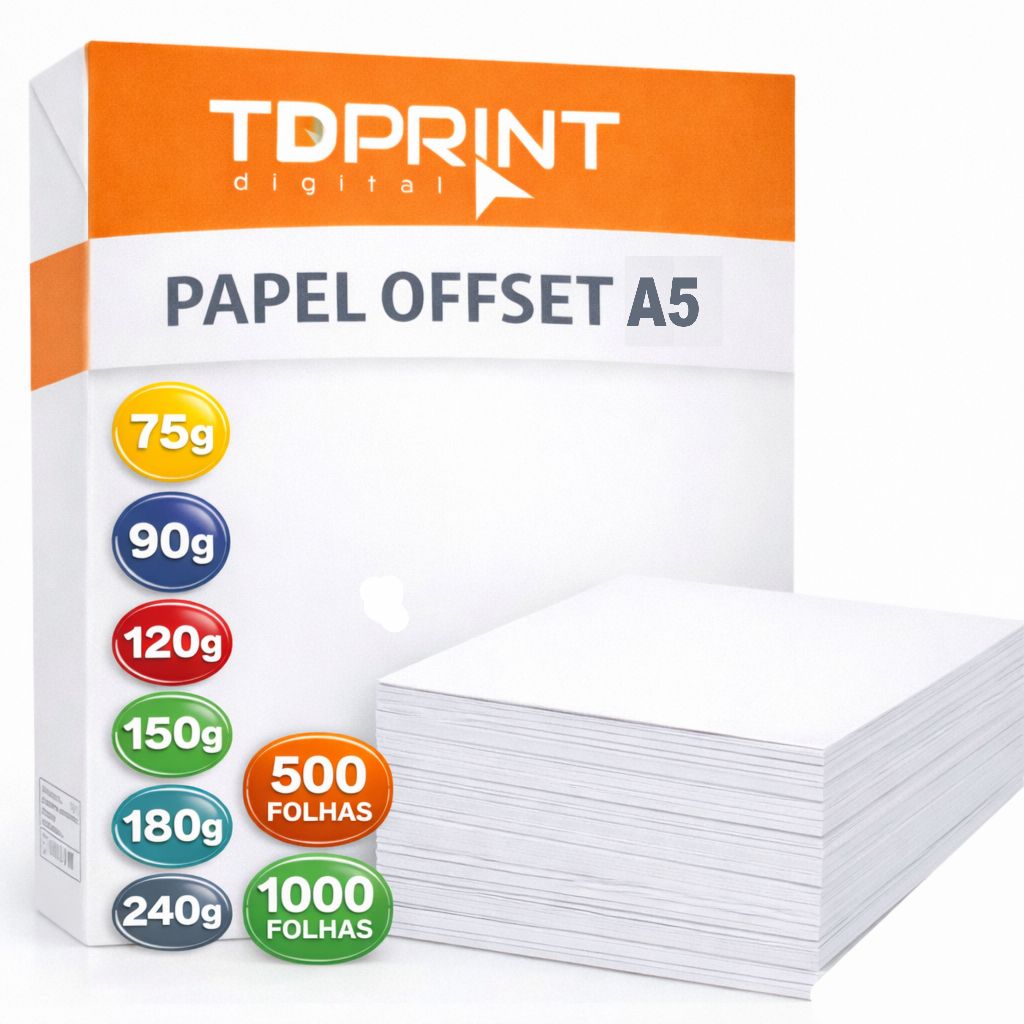 PAPEL OFFSET A5 75g, 90g, 120g, 150g, 180g,240g KIT 500, 1000 FOLHAS em Oferta na Shopee