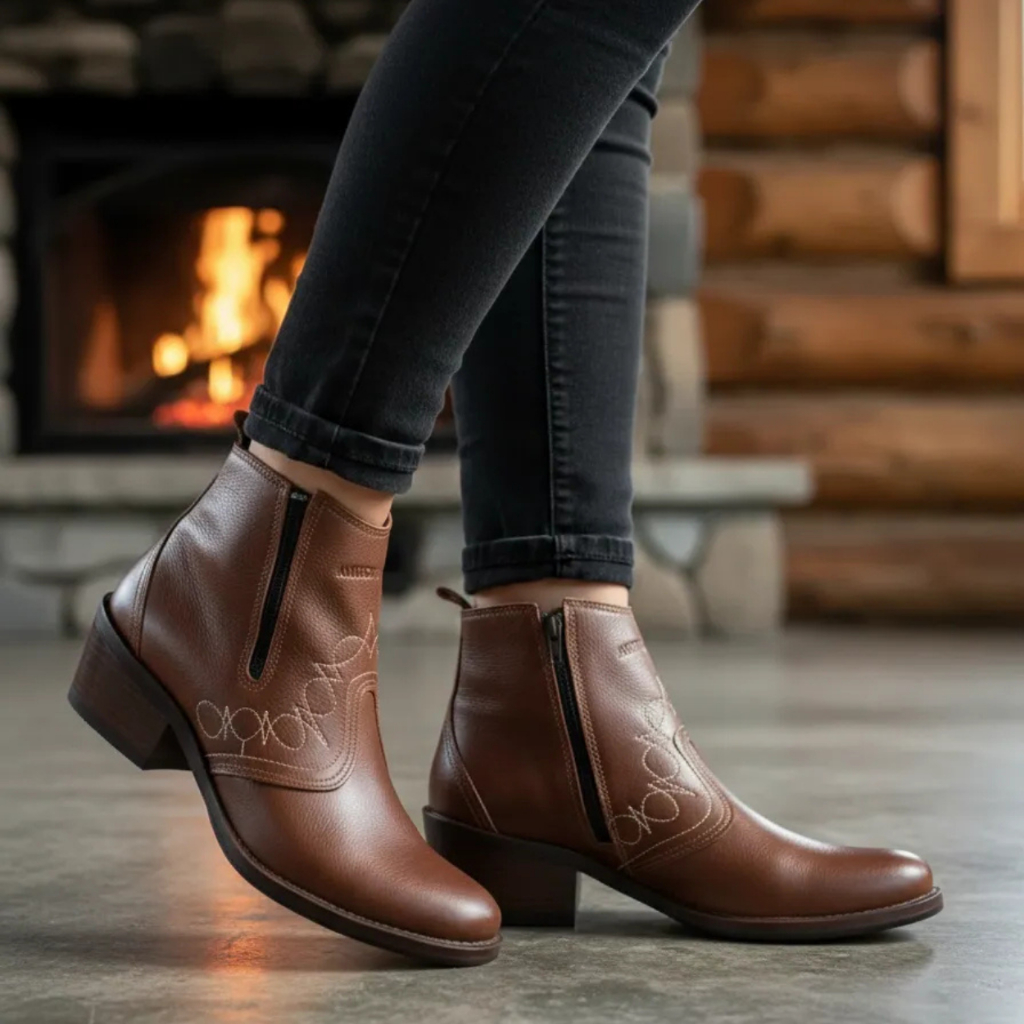 Bota Feminina Country com Zíper Couro Legítimo Botina Estilo Cavalgada Rodeio Montaria 3536