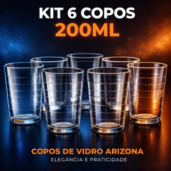 Jogo De 6 Copos De Vidro Arizona Transparente 200ml