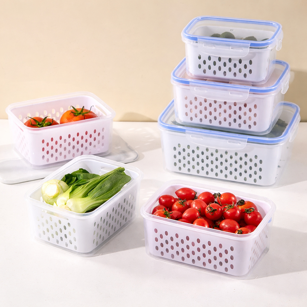 3 Organizadores Potes Hermetico para Geladeira 850ML / 1750ML / 3300ML Alimentos e Vegetais