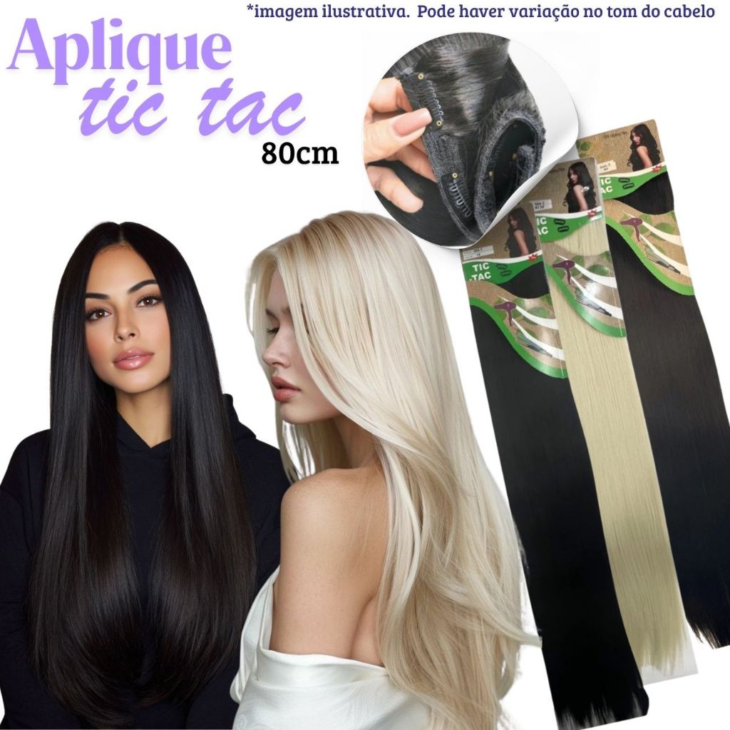 Alongamento Aplique Tic Tac Liso Fibra Orgânica 80cm