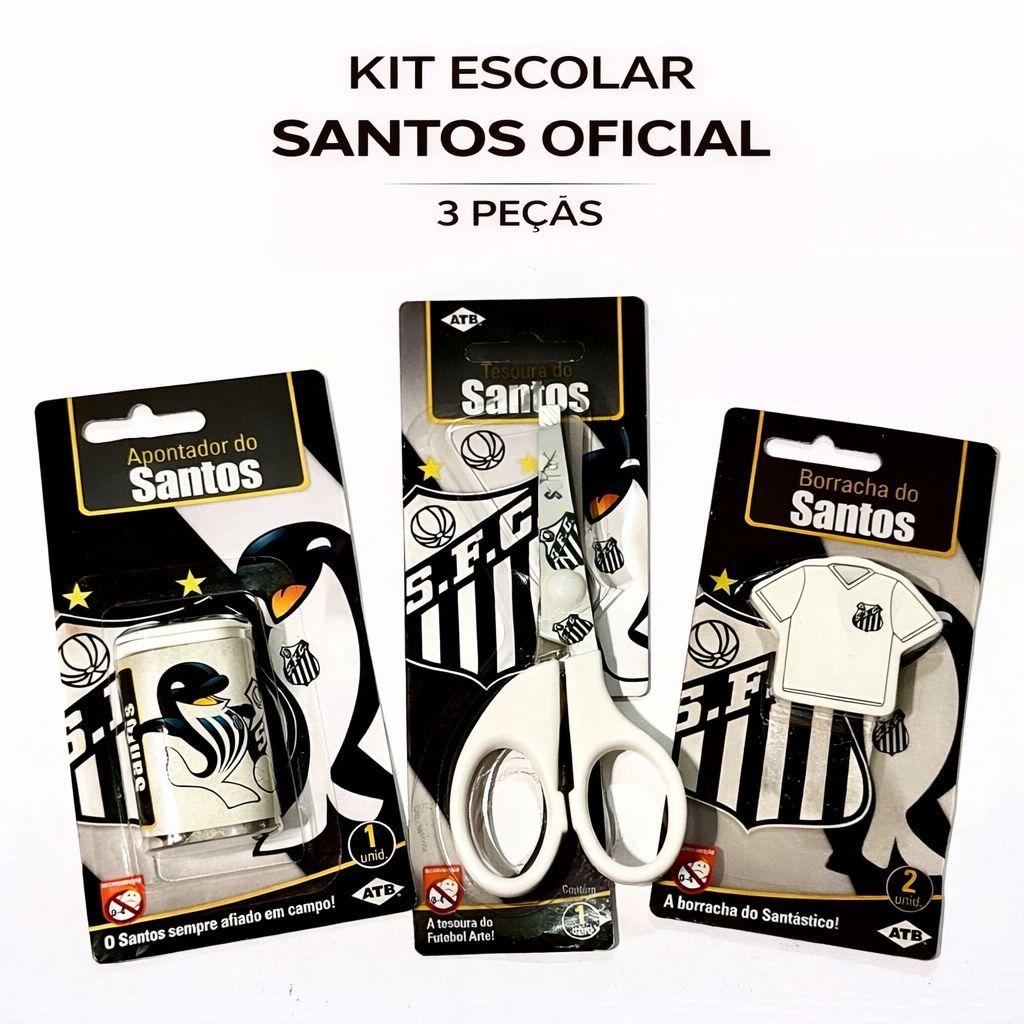Material Escolar Santos FC Oficial - Tesoura, Apontador e Borrachas Personalizadas em Oferta na Shopee