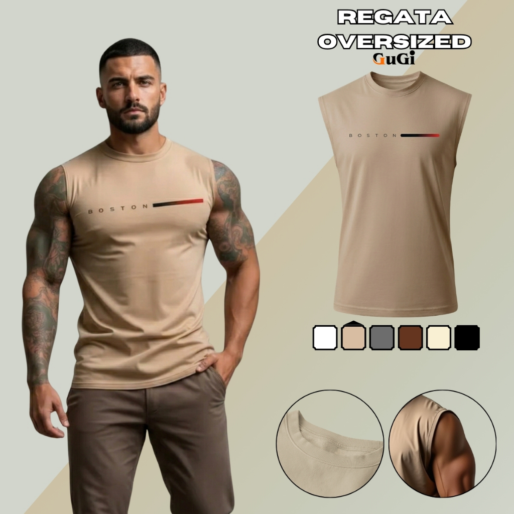 Regata Machão Masculina Algodão Penteado Estampa Boston Confortável Esporte Casual