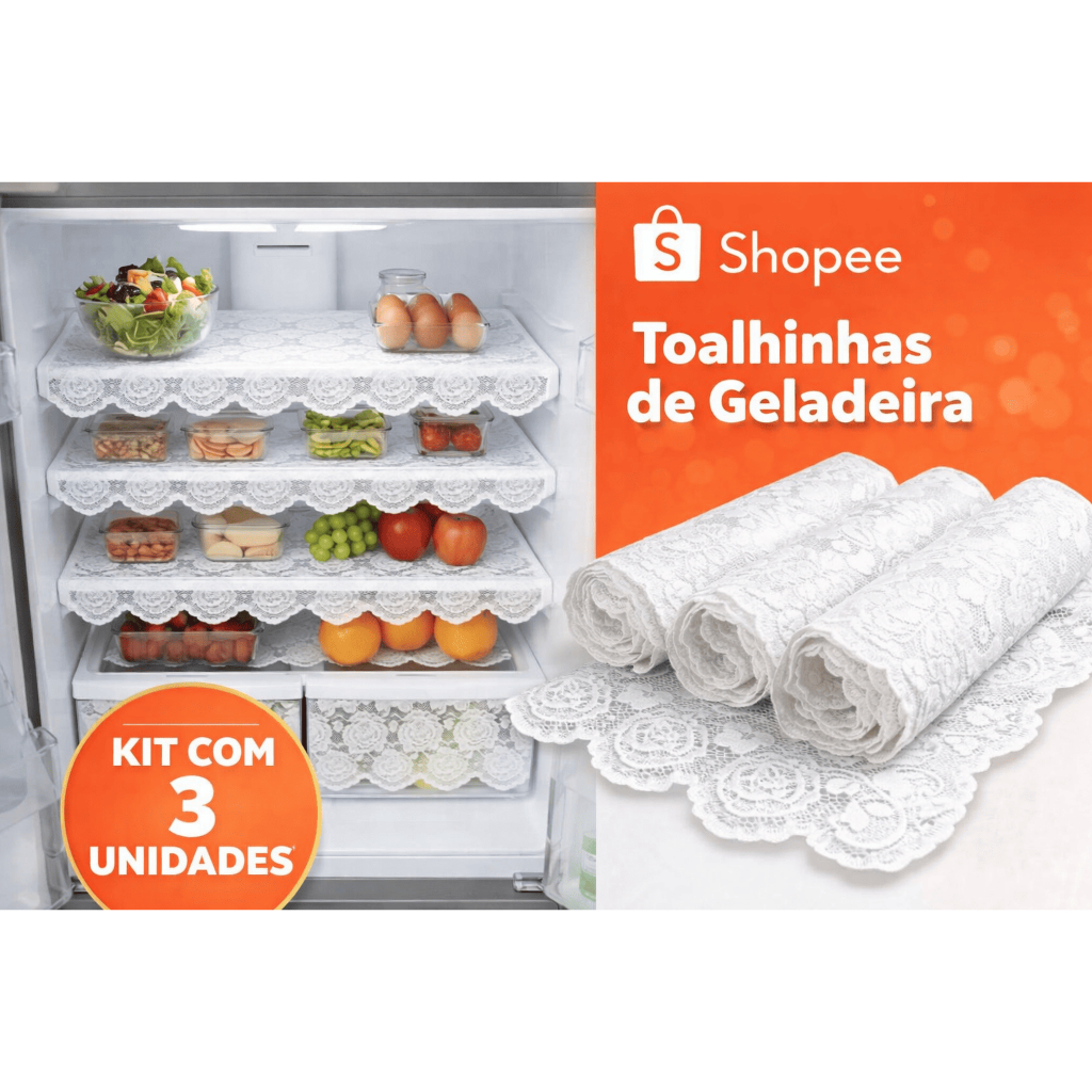 Kit 3 Toalhas Geladeira 35x50 PVC Rendado Antiderrapante Decorativo Fácil Limpeza