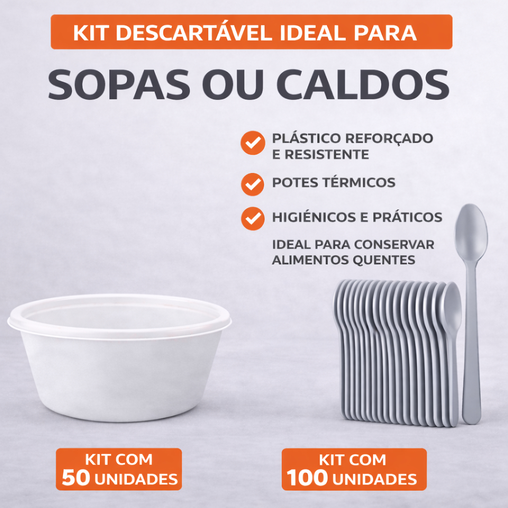 Kit Descartável Potes Isopor 750ml + Colheres Refeição Resistentes para Sopas Caldos 50/100 UN em Oferta na Shopee