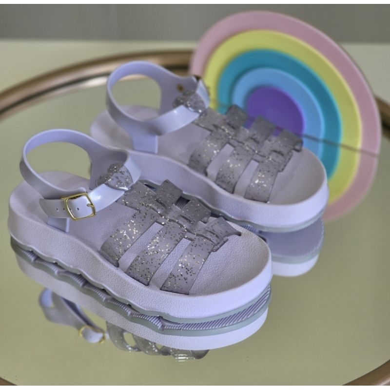 sandália infantil juvenil feminina menina coração brilho confortável passeio em Oferta na Shopee