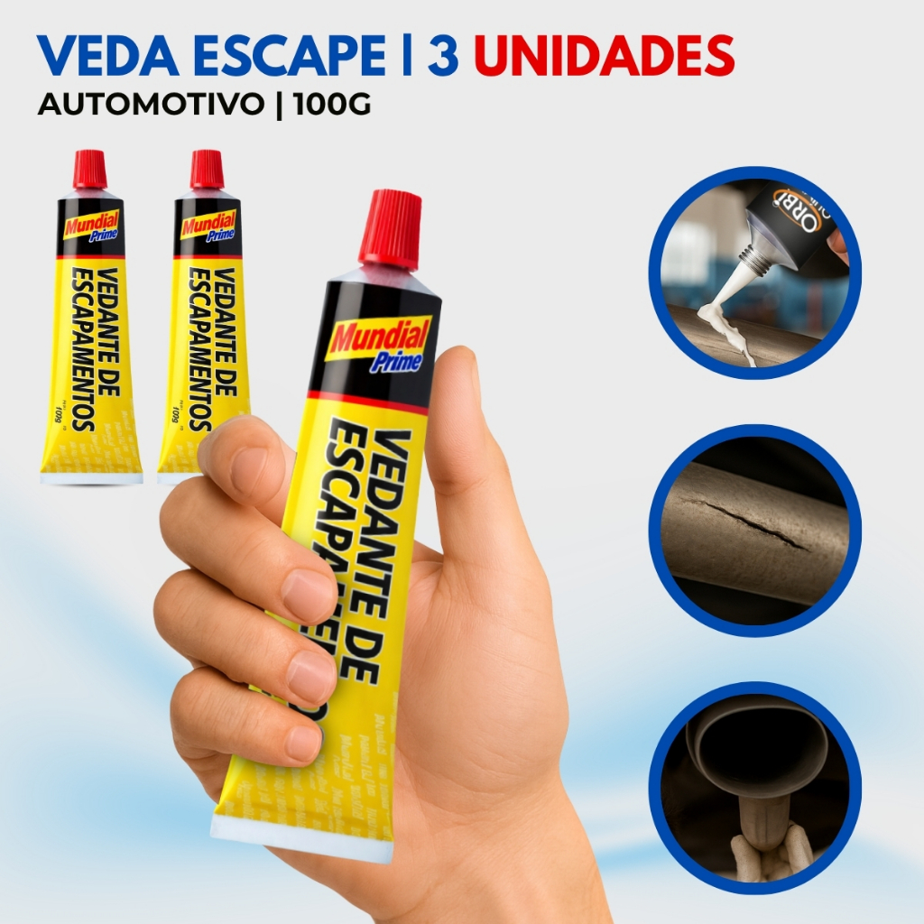 3x Selante Térmico Vedante de Escapamento Carro Moto Caminhão Mundial Prime Tubo 100g