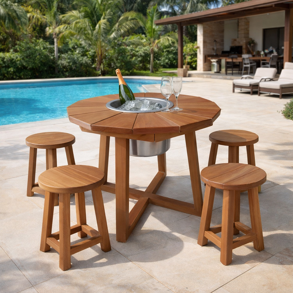 Mesa Balde Cooler Para Bar Madeira Área de Lazer Gourmet Porta Bebida