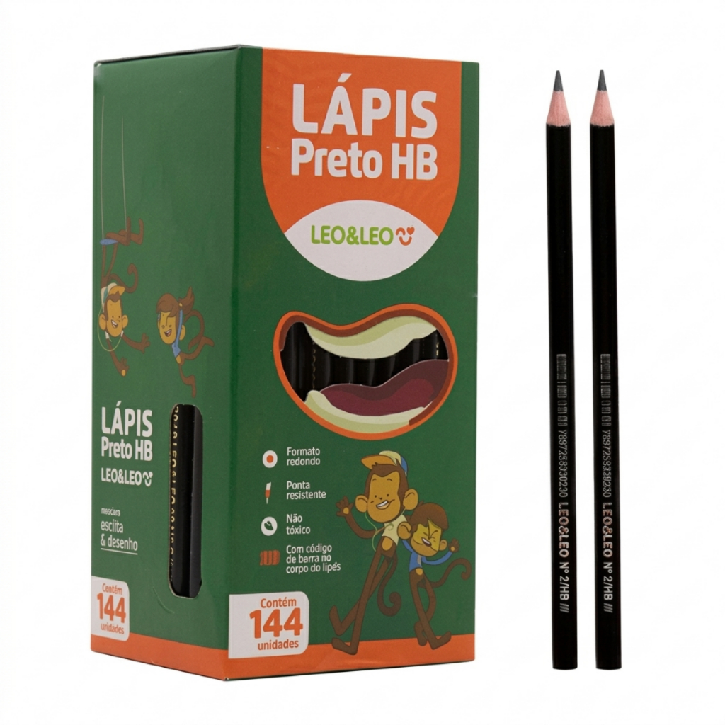 Caixa de Lapis Preto De Escrever Redondo HB Com 144 Unidades Atacado Escritorio Escolar Kit Leo&leo