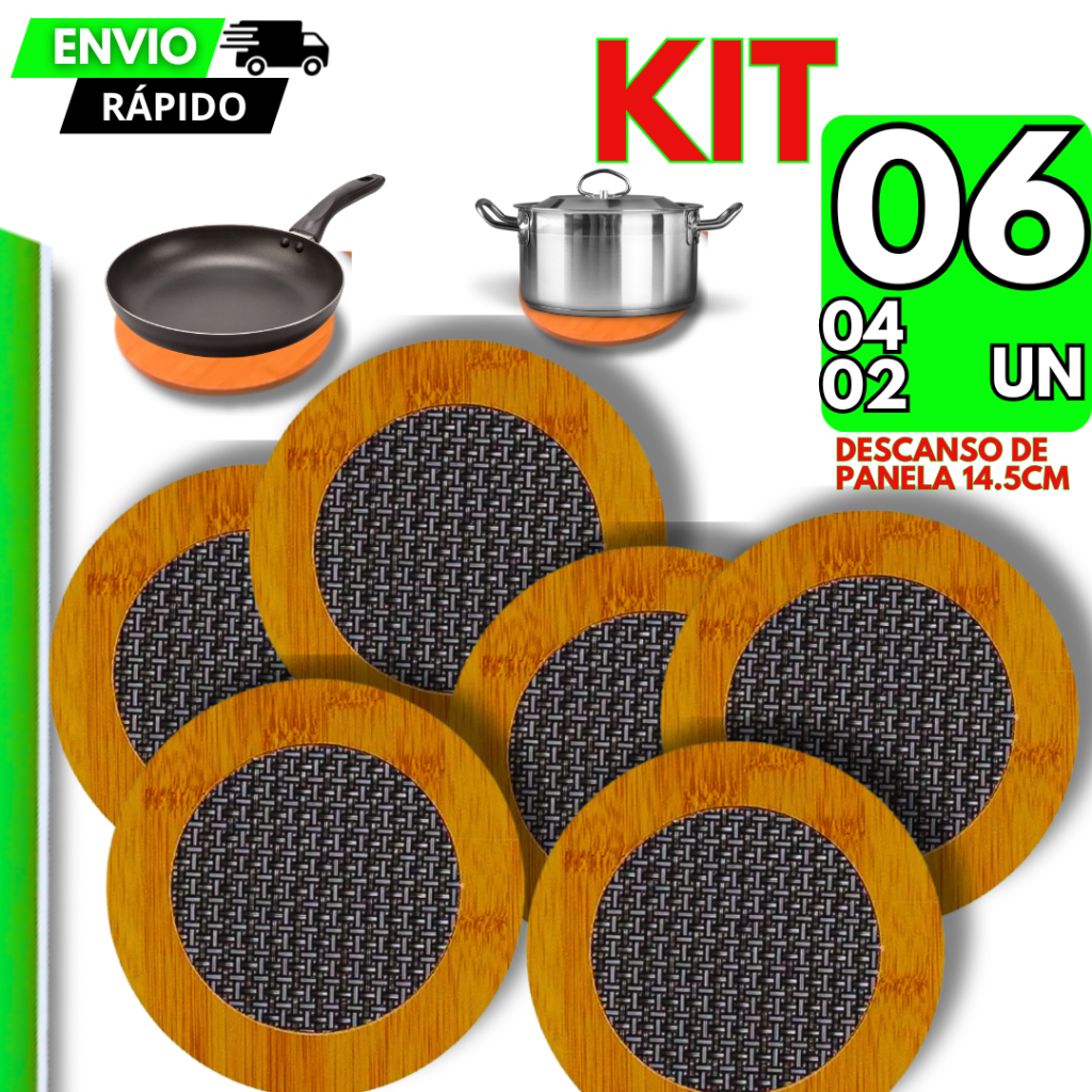 Kit 6/4/2 Descanso de Panela MDF Apoio Panela Quente Madeira Protetor Mesa Cozinha Alta Temperatura