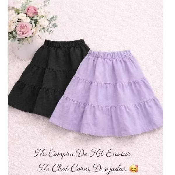 Kit Com 2 Saia Infantil Tres Maria Rodada de Babadinho Varias Cores e Tamanhos Do 2 Ao 10 em Oferta na Shopee