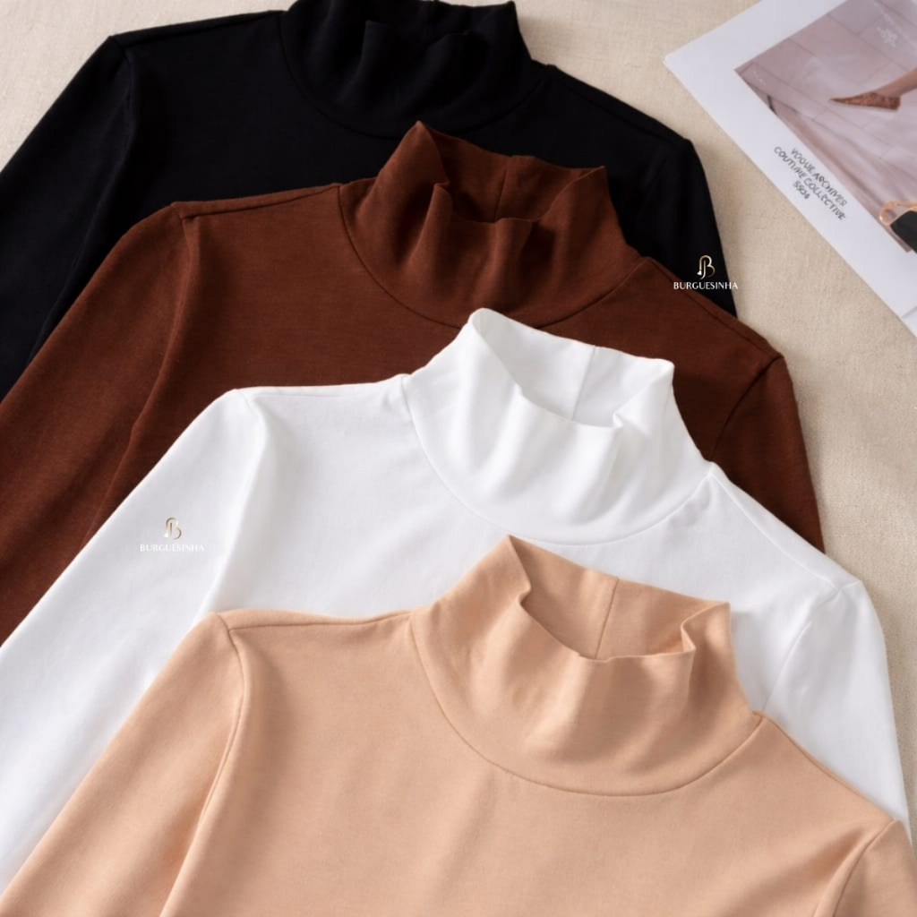 Blusa Cacharrel Manga Longa Segunda Pele Gola Alta Moda em Oferta na Shopee