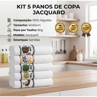 Kit 5 Pano De Copa Jacquard Premium 100% Algodão 45x65cm Cozinha Desenhos Na Barra em Oferta na Shopee