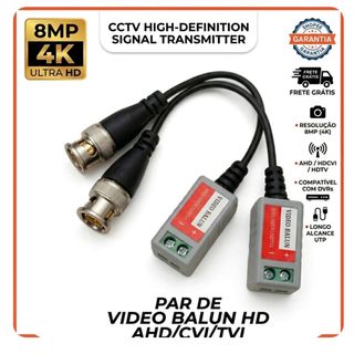 Par de Conector Video Balun HD 4K AHD/HDCVI/HDTVI para Câmeras CFTV