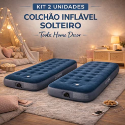 Kit 2 Colchões Infláveis Solteiro Com Bomba Embutida Portátil Aveludado Resistente Envio Imediato