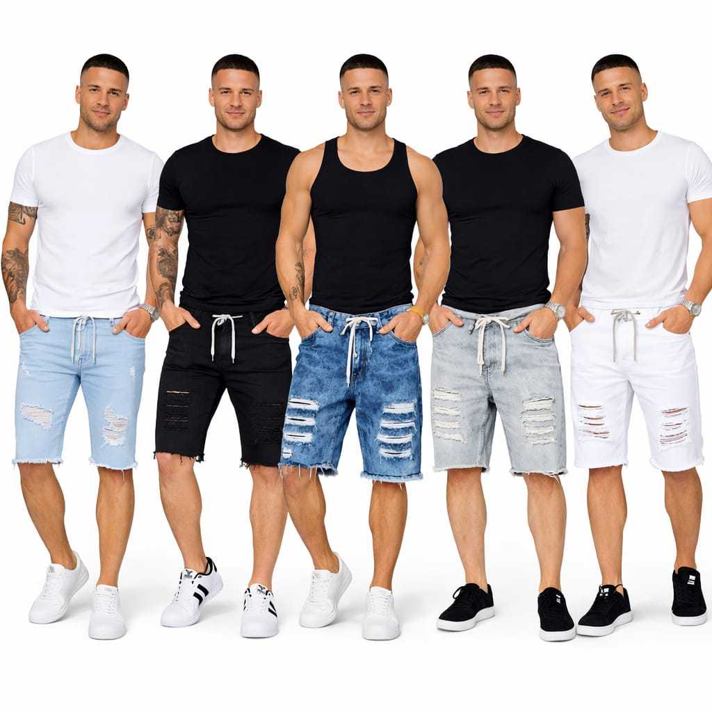 Kit 5 Bermuda Jeans Masculina Rasgada Destroyed Jogador Moda Verão Premium Promoção