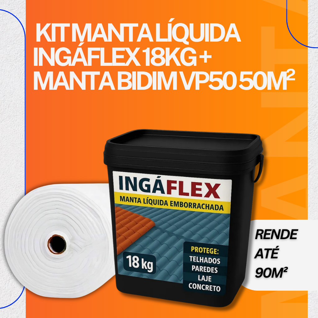 Kit Manta Líquida Ingáflex 18kg + Bidim VP50 50m² Para Impermeabilização de Lajes e Telhados