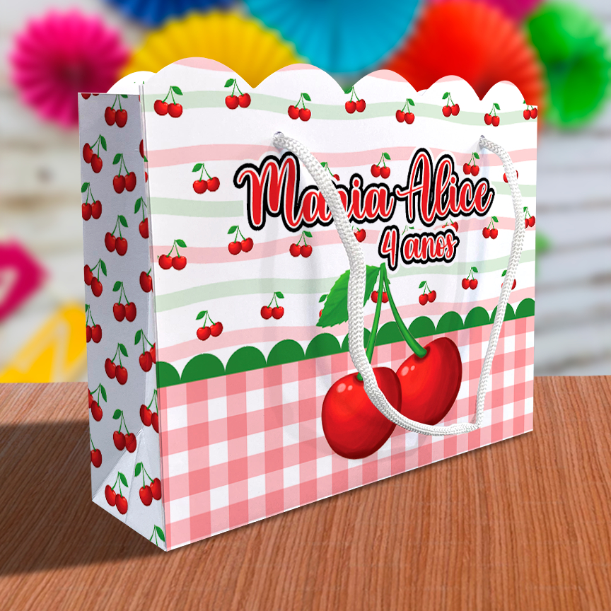 Sacolinha Cerejinha Ondulada Personalizada Festa Lembrancinha Kit Festa Sacola