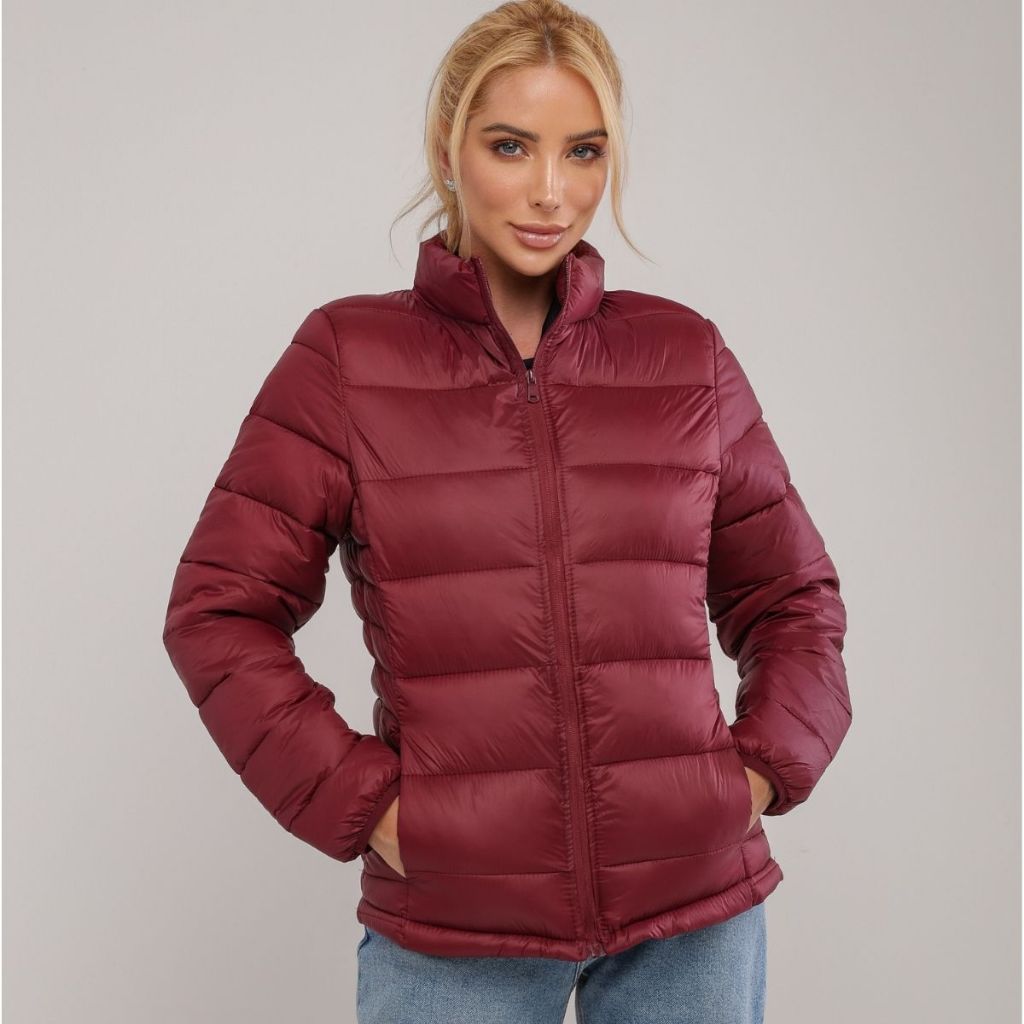 Jaqueta Puffer Feminina Slim Sem Capuz Casaco Leve Confortável Meia Estação com Bolso Interno