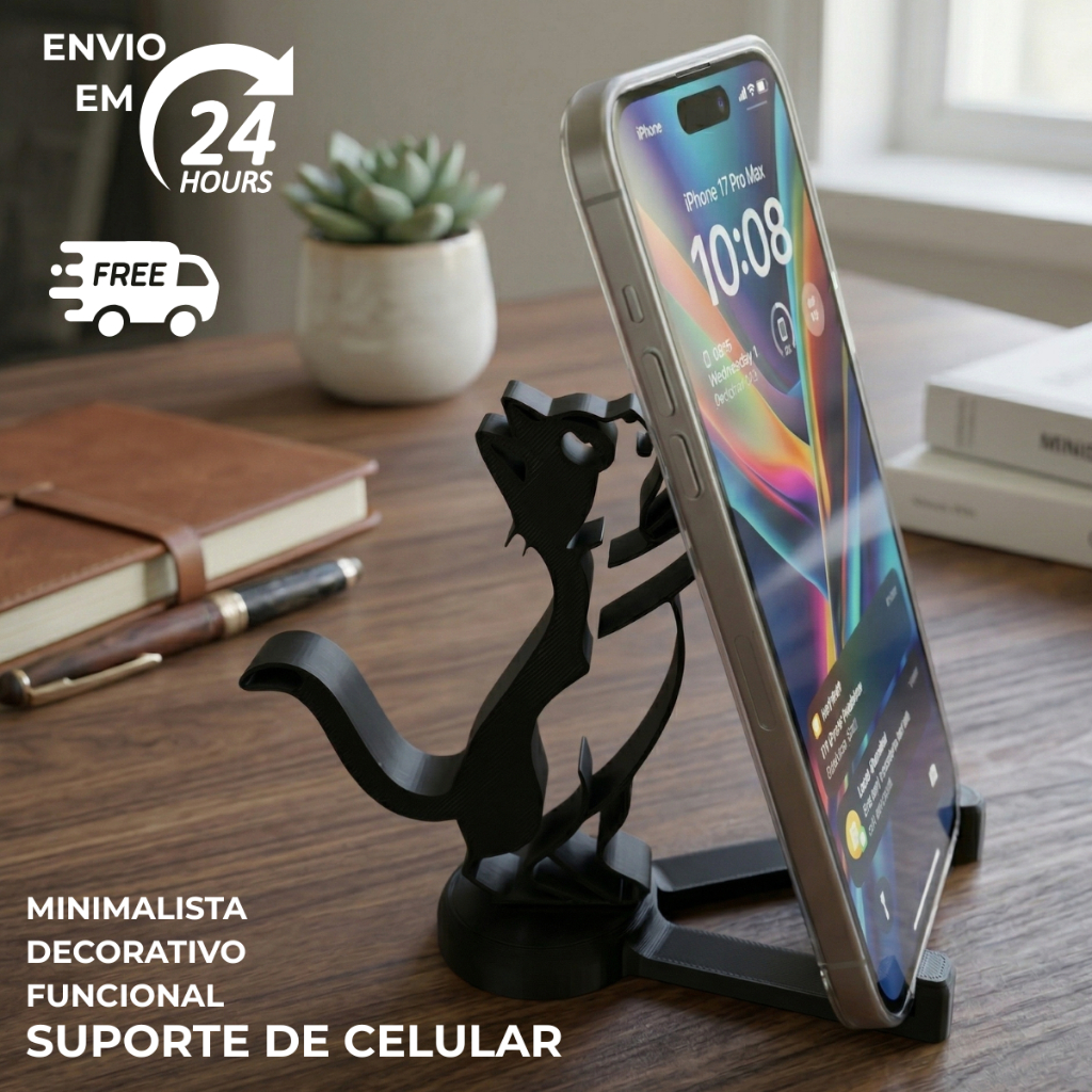 Suporte de Celular Gatinho Fofo – Apoio de Mesa para celular – Decorativo Sala Escritorio Quarto