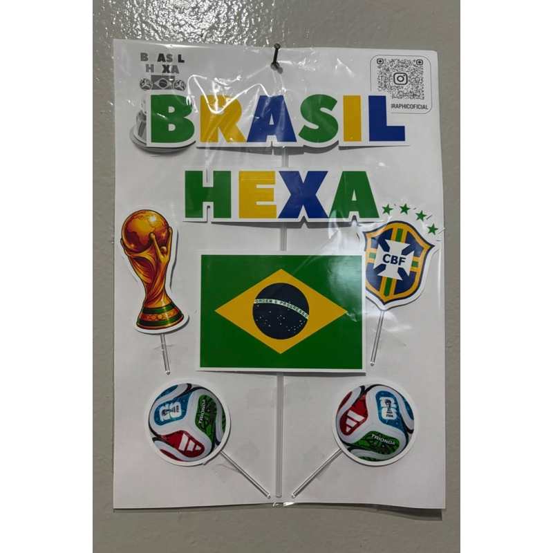 Topo de Bolo Brasil Hexa – Decoração Futebol Tema Seleção Brasileira