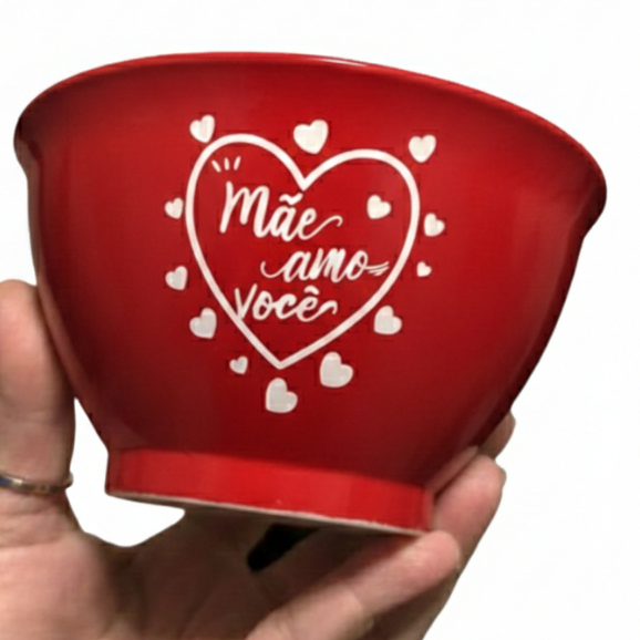 Kit 20 cumbucas bowl plástico Feliz dia das mães, vermelha Sorvete sobremesa tigela